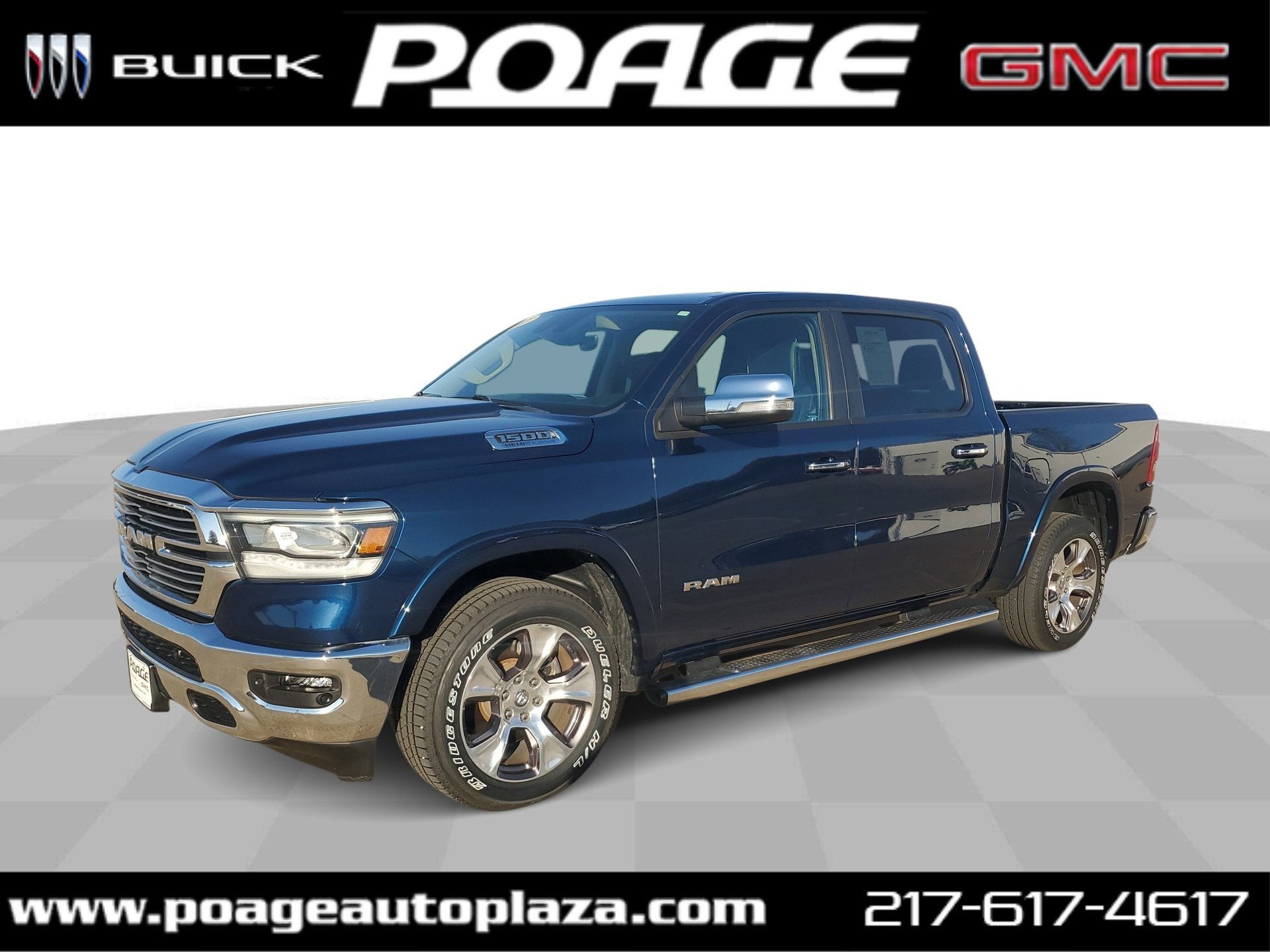 2021 RAM 1500 Laramie in Blue — front three-quarter view