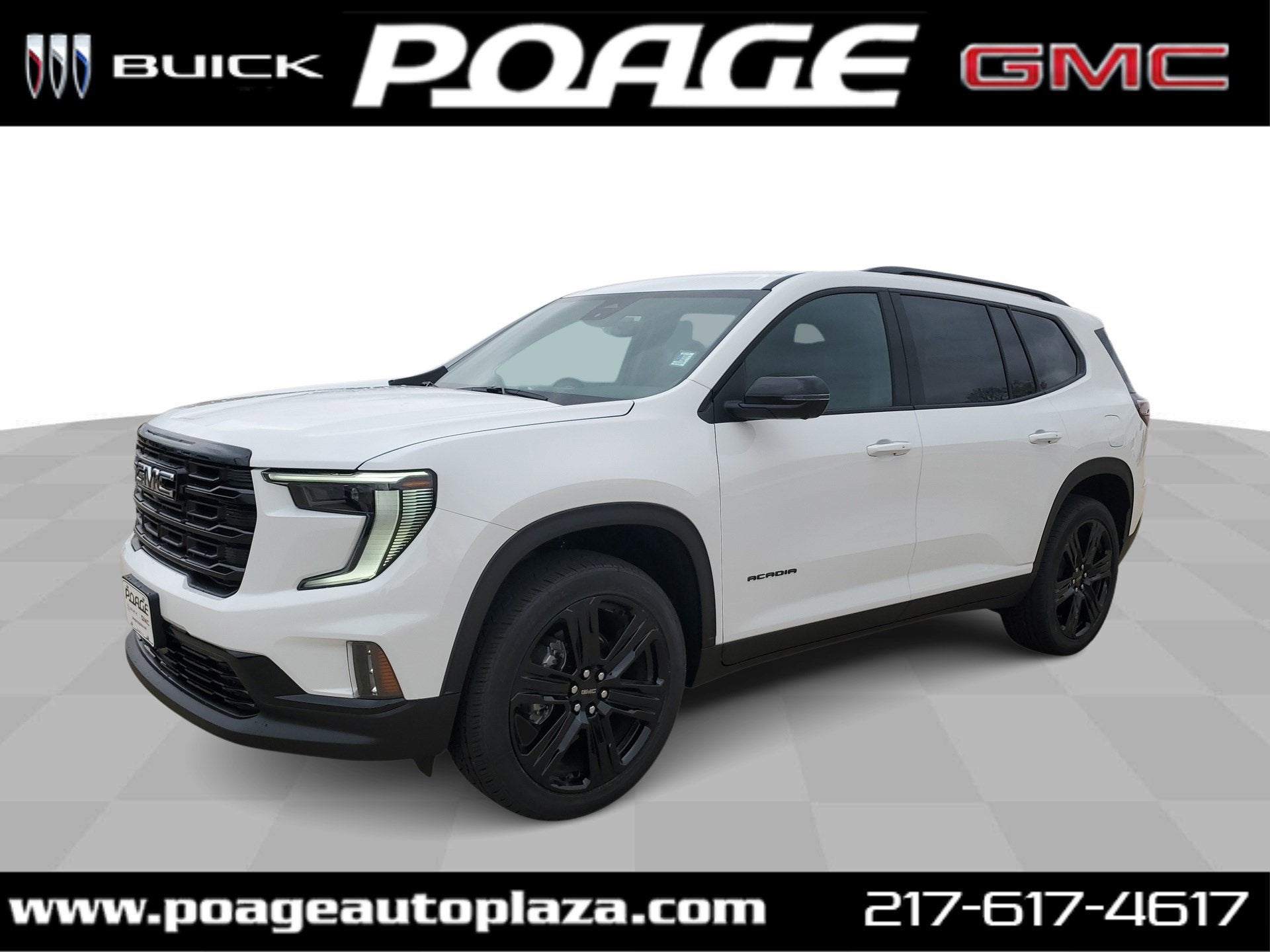 2026 GMC Acadia Elevation in Summit White — front three-quarter view