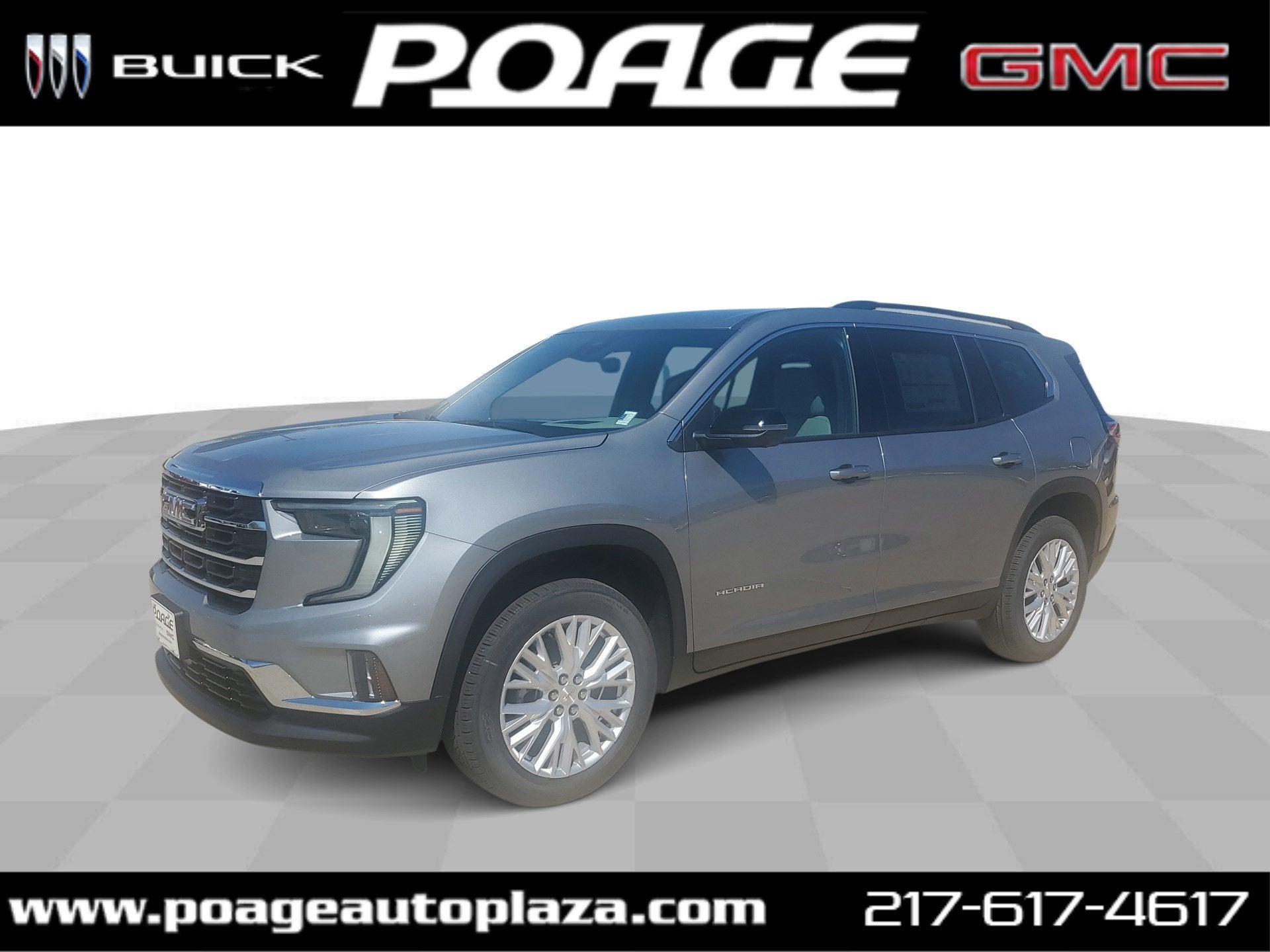2026 GMC Acadia Elevation in Sterling Metallic — front three-quarter view