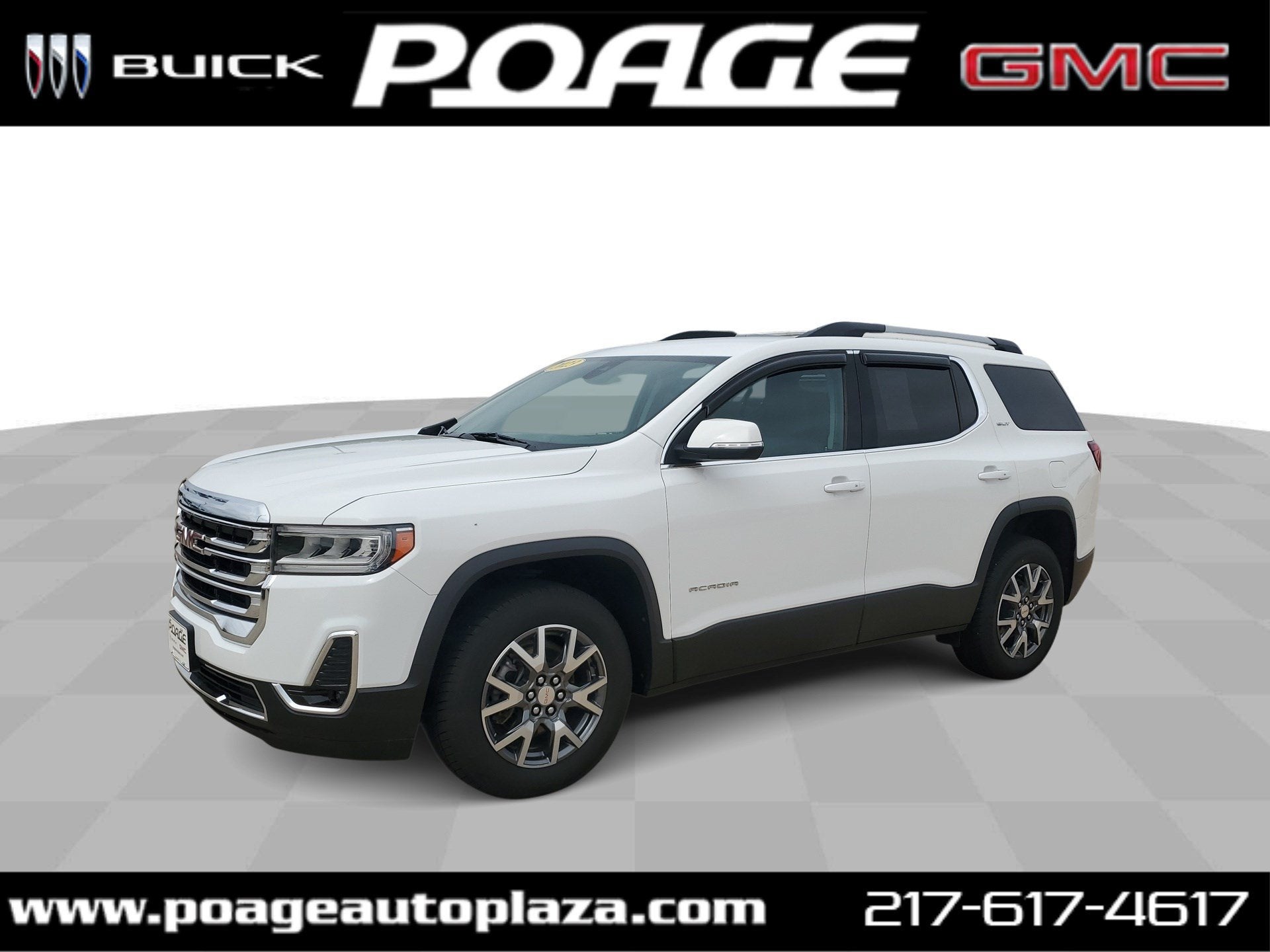 2023 GMC Acadia SLT in Summit White — front three-quarter view