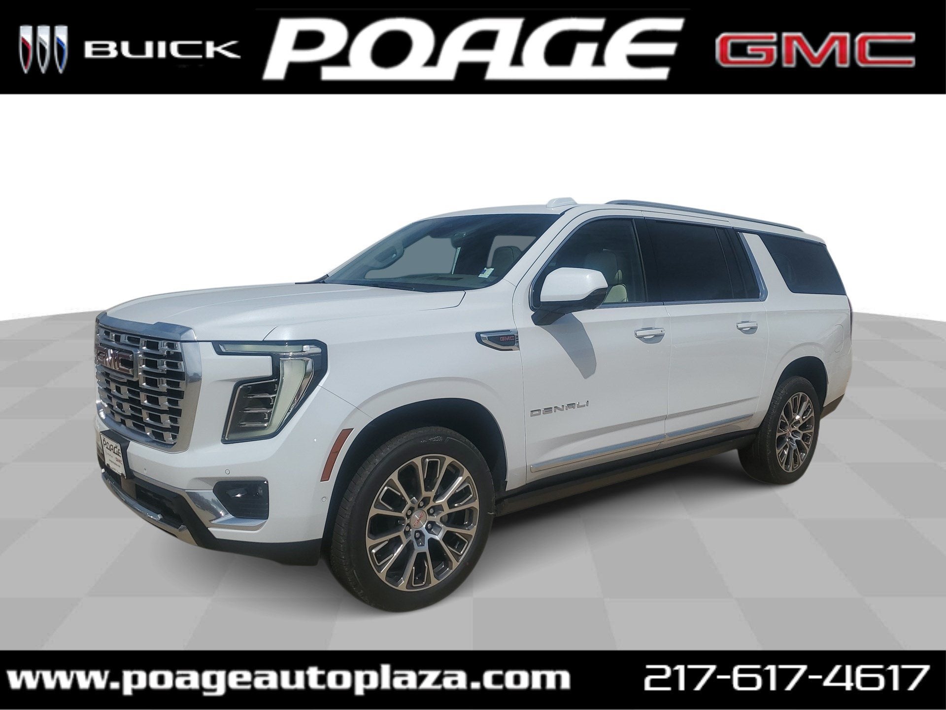 2026 GMC Yukon XL Denali in Glacier White Tricoat — front three-quarter view
