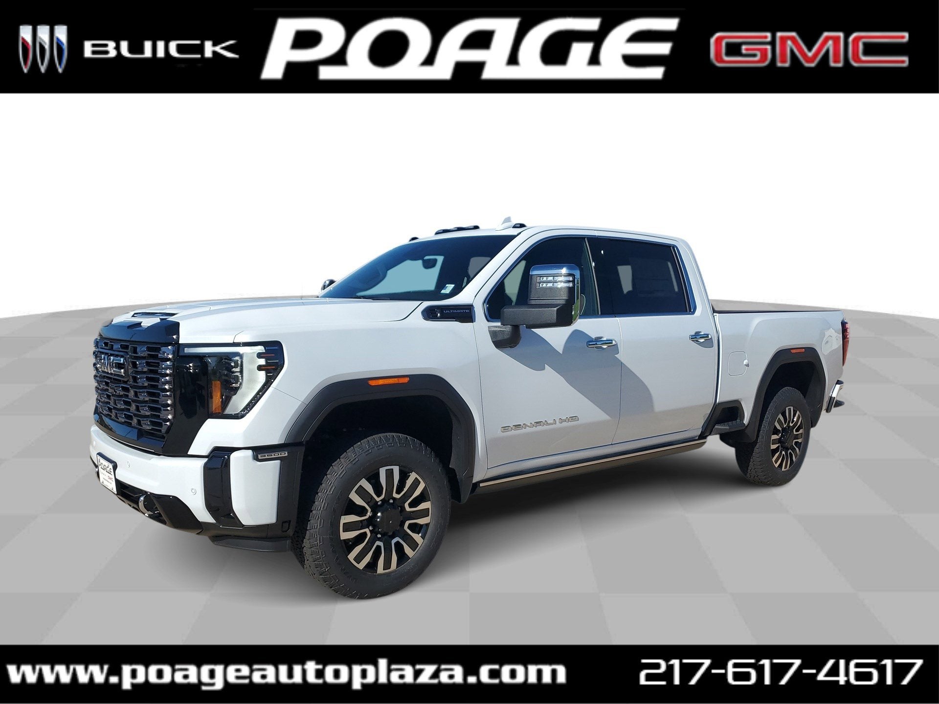 2026 GMC Sierra 3500 HD Denali Ultimate in Glacier White Tricoat — front three-quarter view