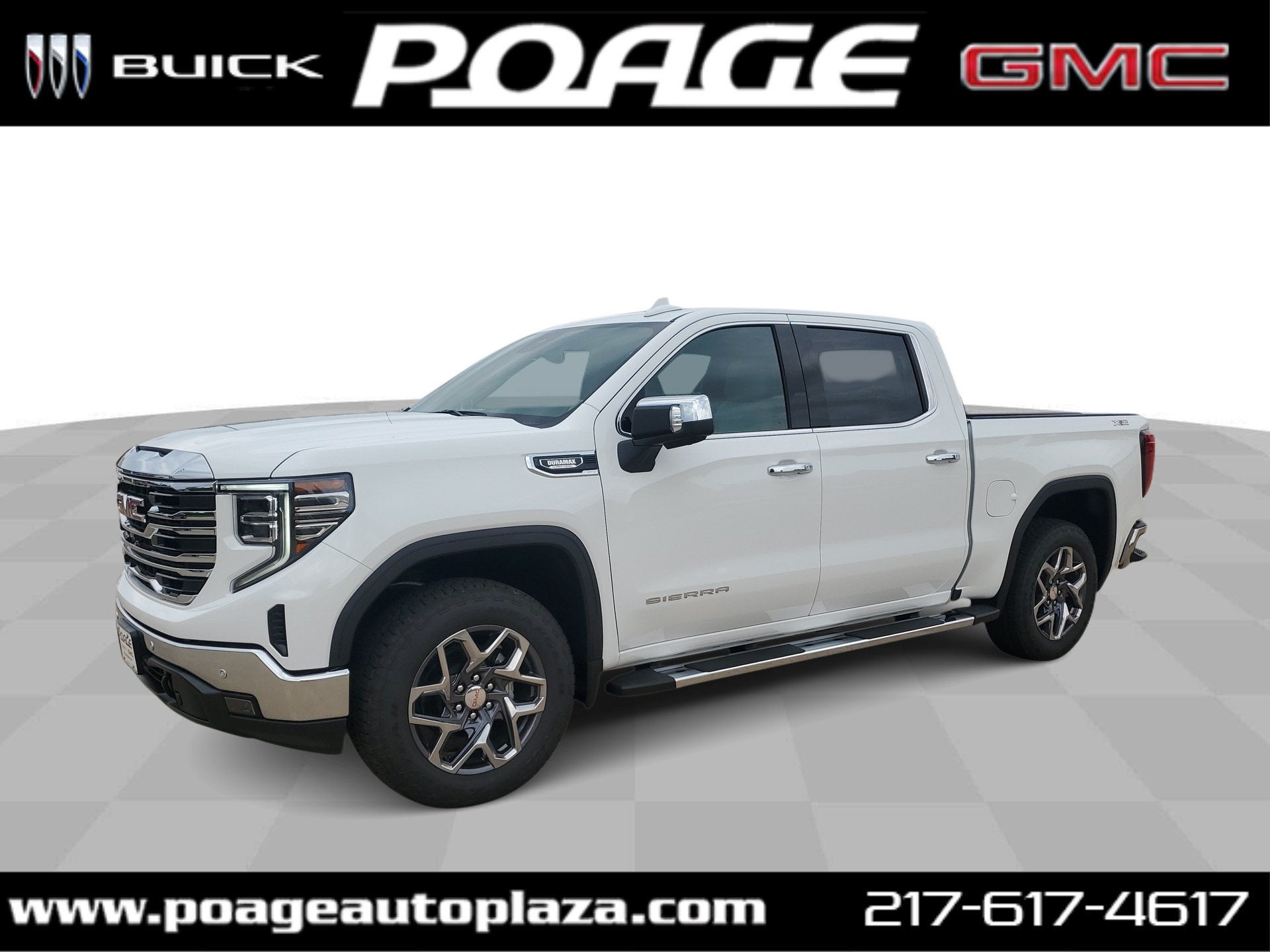 2026 GMC Sierra 1500 SLT in Summit White — front three-quarter view