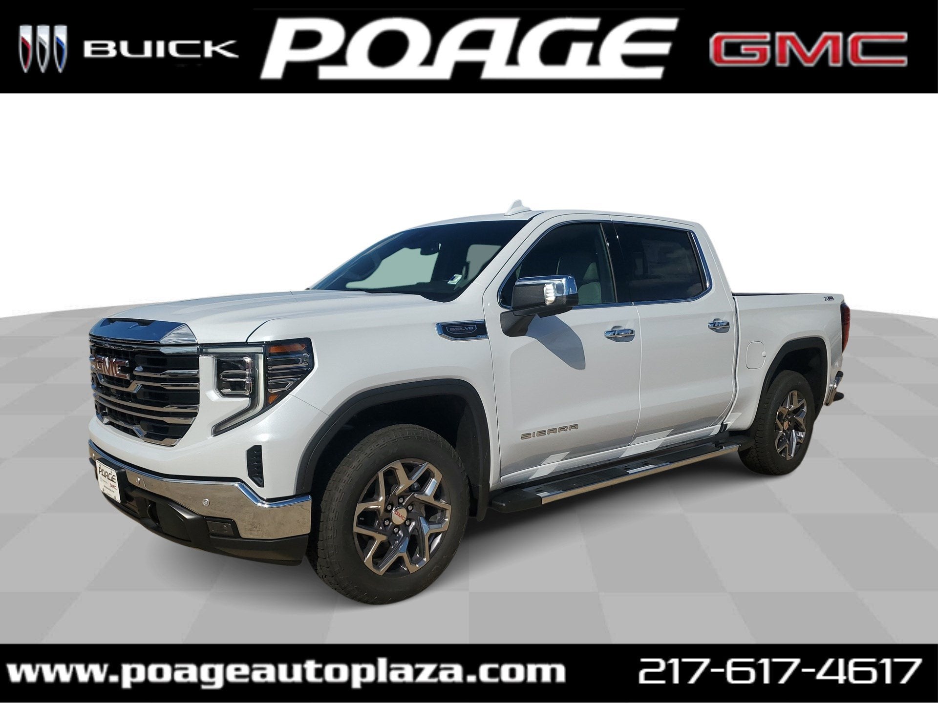 2026 GMC Sierra 1500 SLT in Glacier White Tricoat — front three-quarter view