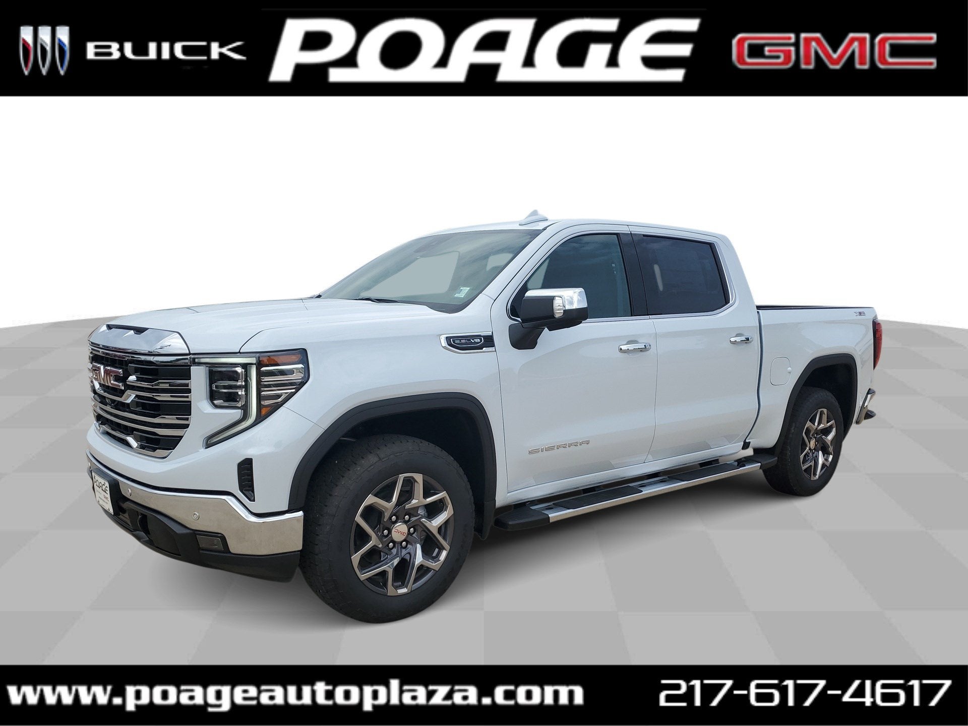 2026 GMC Sierra 1500 SLT in Glacier White Tricoat — front three-quarter view