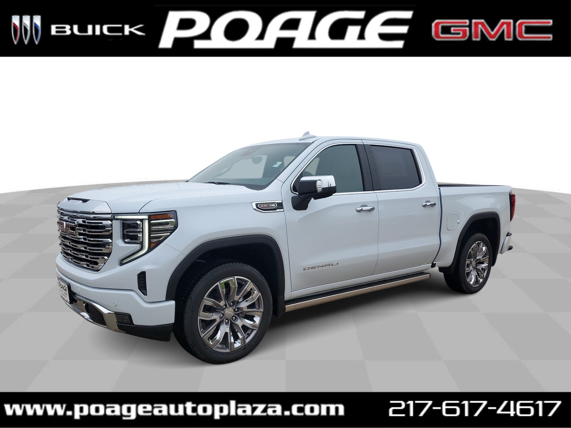 2026 GMC Sierra 1500 Denali in Glacier White Tricoat — front three-quarter view