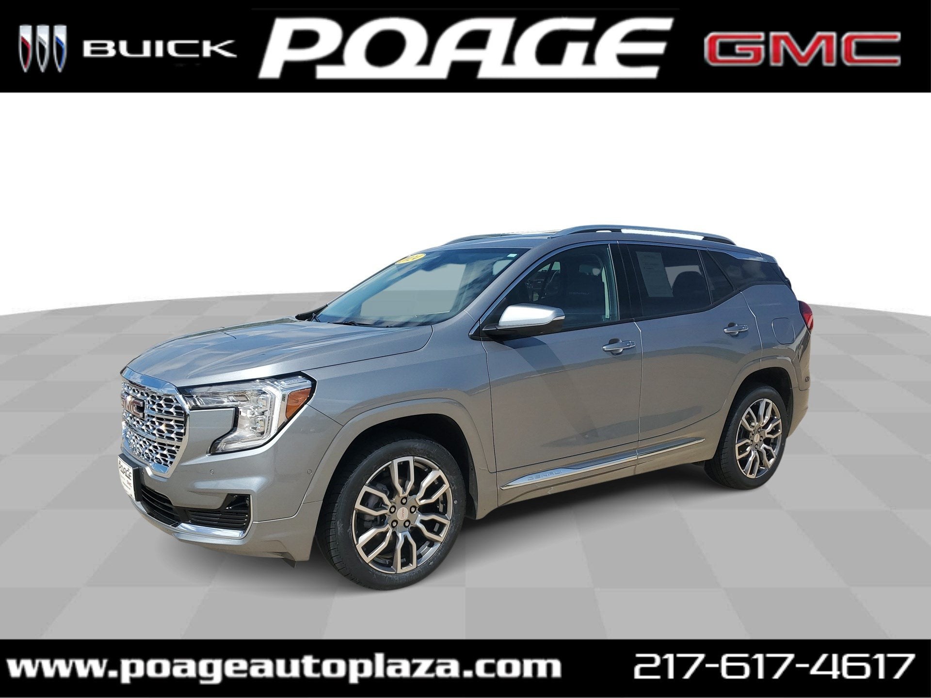 2024 GMC Terrain Denali in Sterling Metallic — front three-quarter view