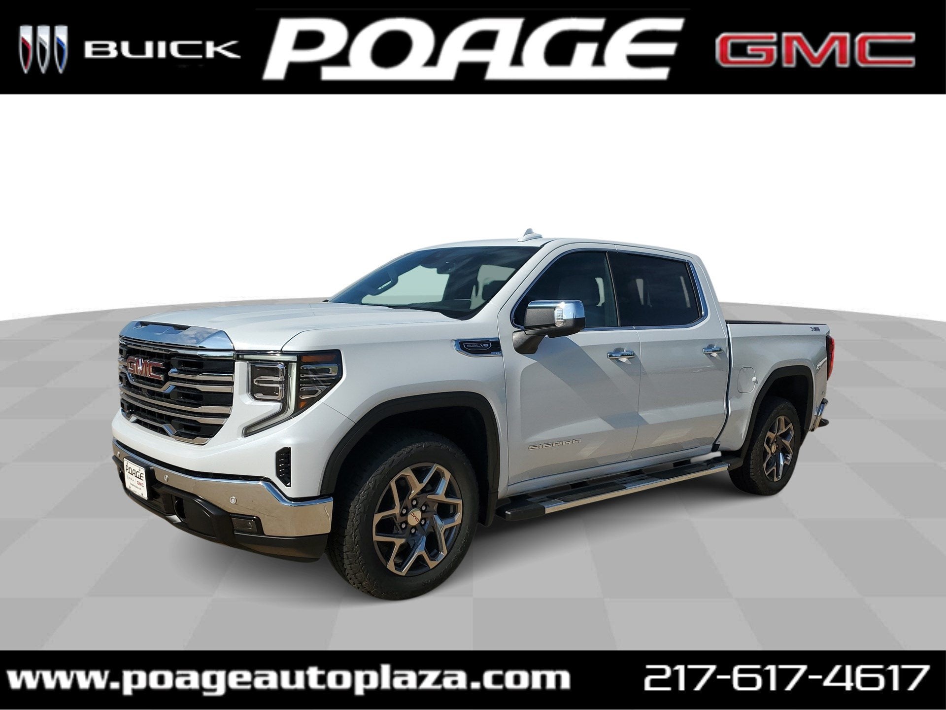 2026 GMC Sierra 1500 SLT in Glacier White Tricoat — front three-quarter view