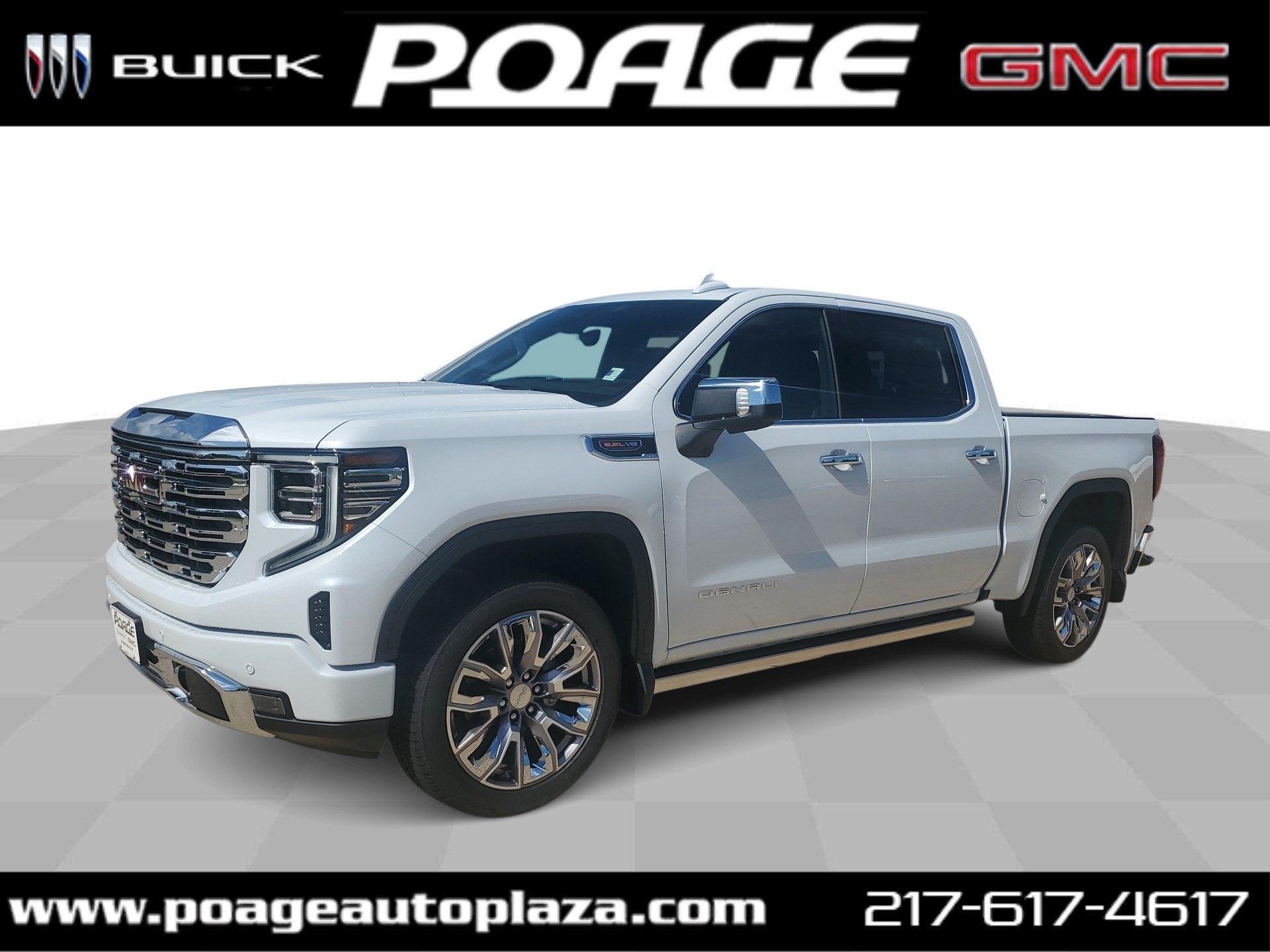 2026 GMC Sierra 1500 Denali in Glacier White Tricoat — front three-quarter view