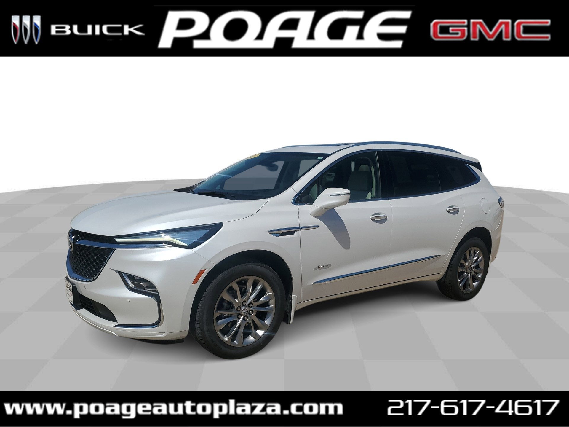2023 Buick Enclave Avenir in White Frost Tricoat — front three-quarter view