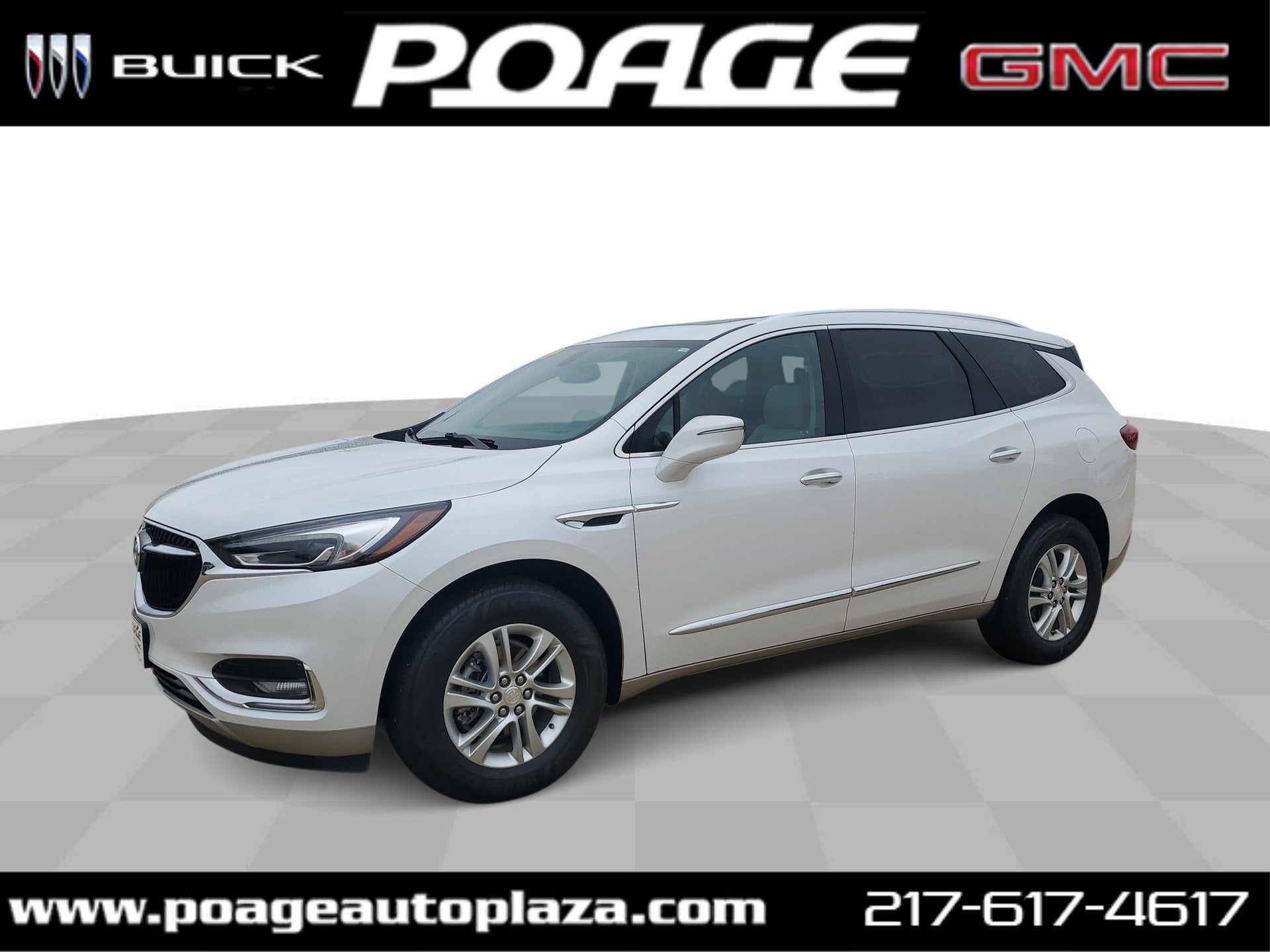 2021 Buick Enclave Essence in White Frost Tricoat — front three-quarter view