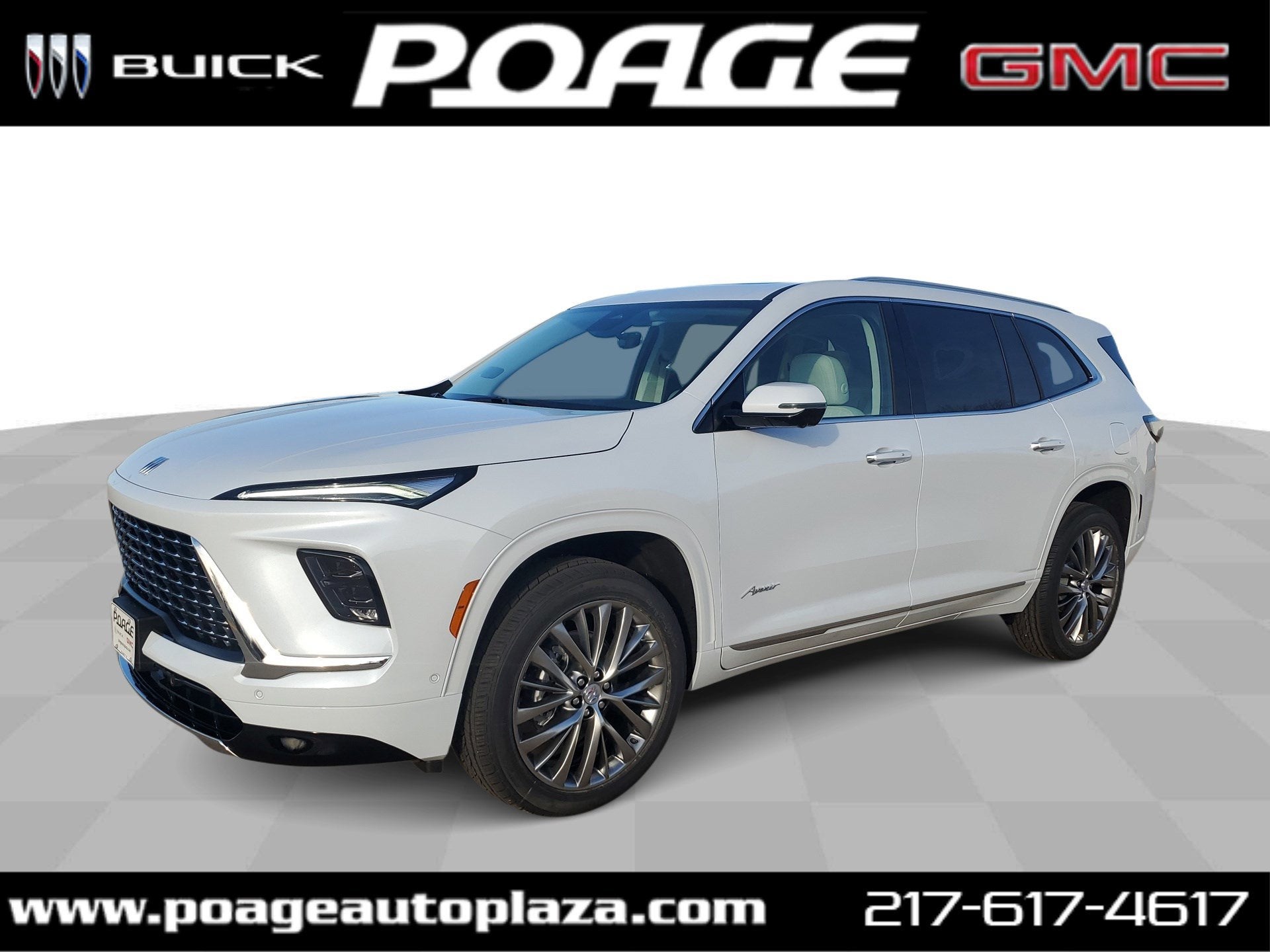 2026 Buick Enclave Avenir in Iridescent White Tricoat — front three-quarter view
