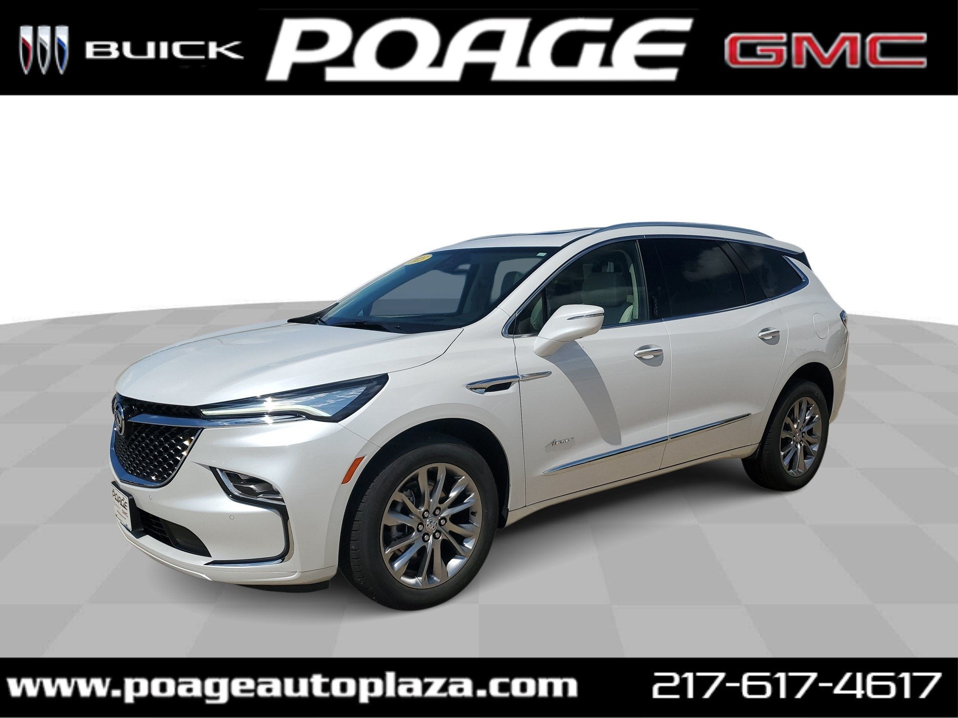 2023 Buick Enclave Avenir in White Frost Tricoat — front three-quarter view