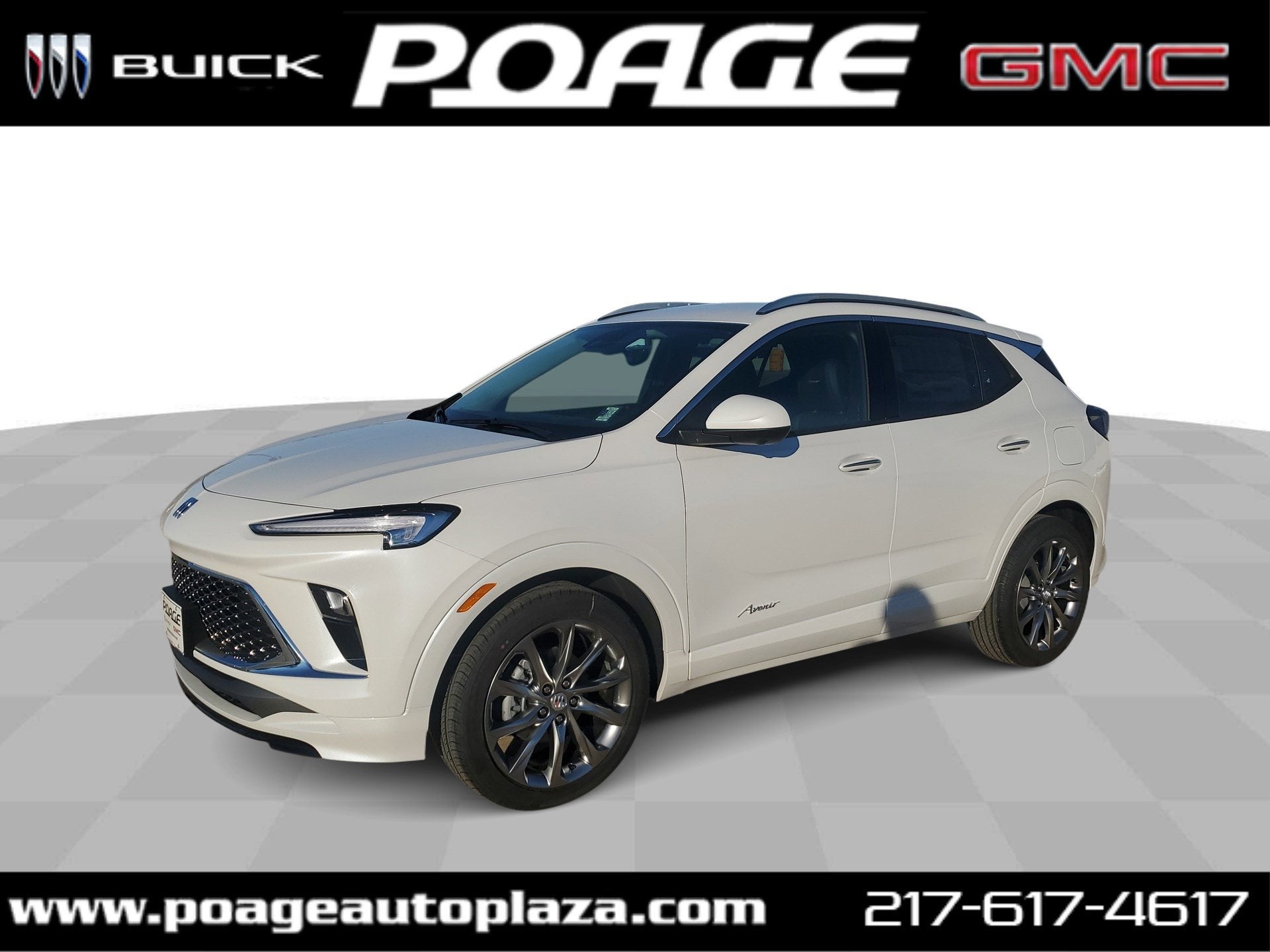 2026 Buick Encore GX Avenir in White Frost Tricoat — front three-quarter view